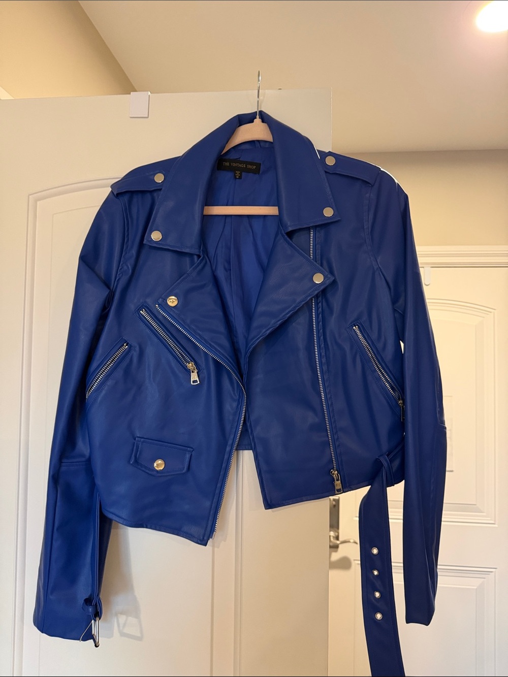 The Vintage Shop Royal Blue Faux Leather Moto Jacket